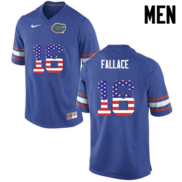 Florida Gators Men #16 Brian Fallace College Football Jersey USA Flag Fashion Blue